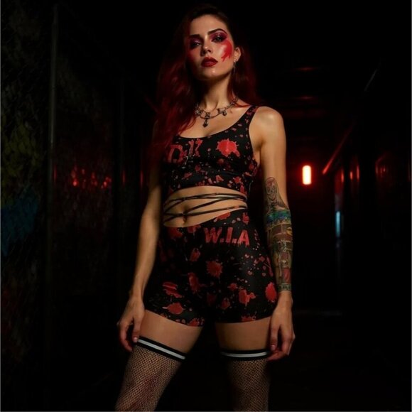 W.I.A ✦ Terror Hot Shorts ✦ Red Splatter Print High Waist Elastic Fit M NWT - Picture 3 of 4